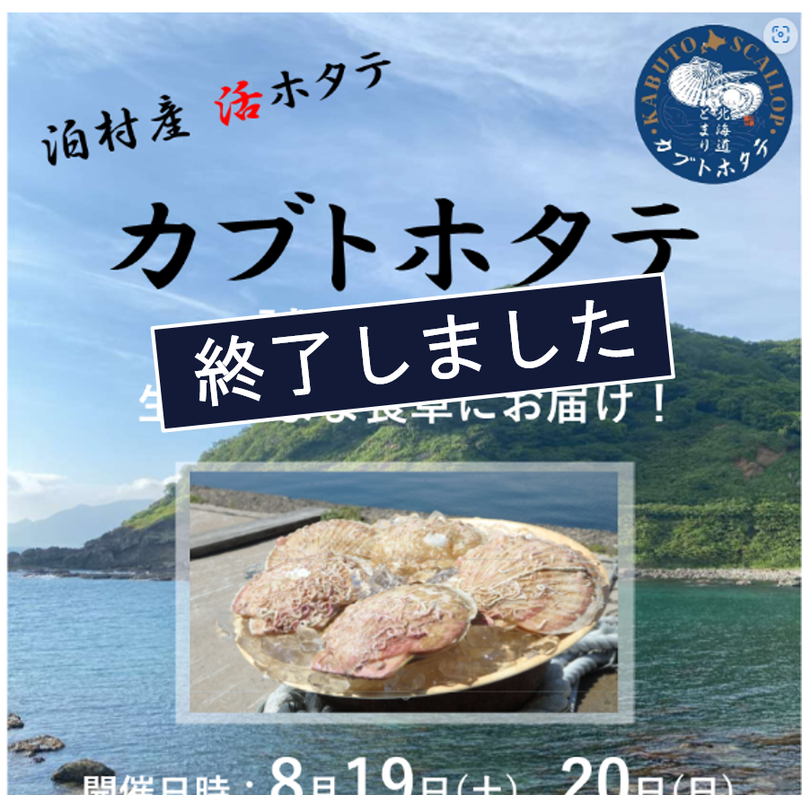 【小樽商科大学】連携プロジェクト（泊村地域産品ブランド化プロジェクト） による泊村産のカブトホタテの...